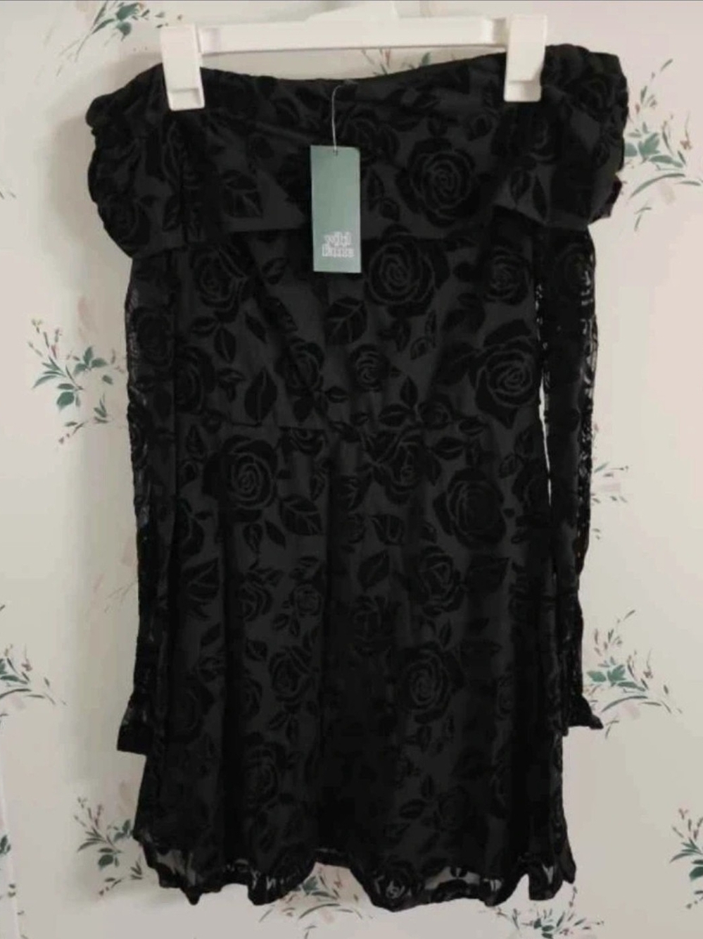wild fable Black Floral Lace Long-Sleeve Dress